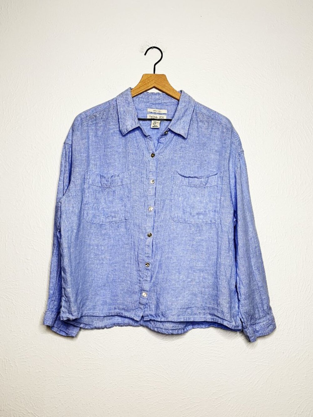 Rachel Zoe 100% Linen Blue Collared Button Down Top Women's Size XL